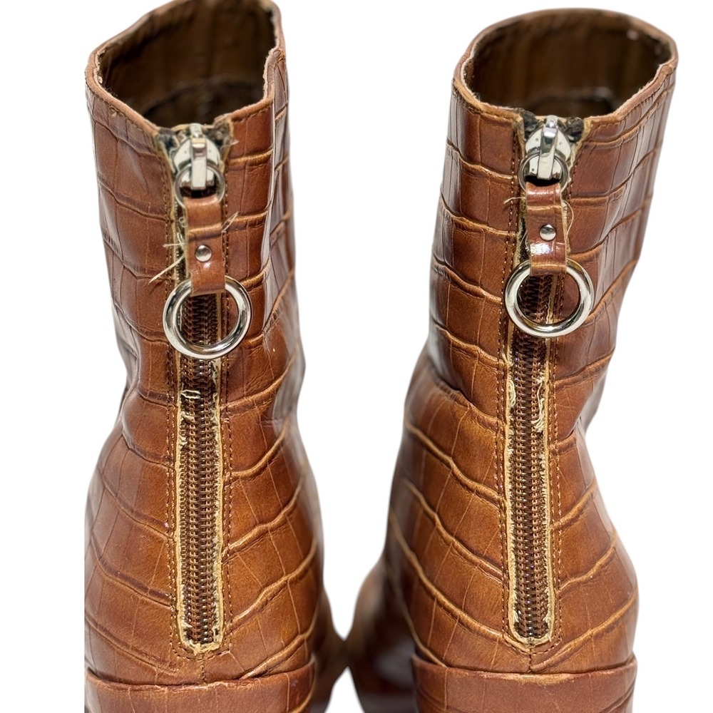 Chinese Laundry Brown Croc Embossed Block Heel Ankle Boots Women's Size 8 - Picture 6 of 6